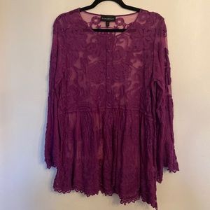Lane Bryant Embroidered Sheer Babydoll Top w Guinevere Sleeves Size 14/16